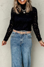 Crochet Turtleneck Long Sleeve Top