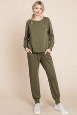 Round Neck Raglan Sleeve Top and Pants Lounge Set