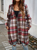 Plaid Zip Up Hooded Coat