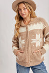 Fair Isle Fuzzy Knit Cardigan