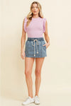 Drawstring Cinch Waist Denim Skort