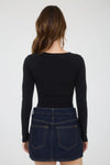 Square Neck Long Sleeve Ruched Side Knit Top