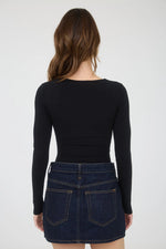 Square Neck Long Sleeve Ruched Side Knit Top