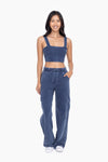 Mineral Wash Wide Leg Cotton Cargo Pants