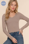 Long Sleeve V-Neck Rib Seamless Top