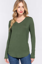 Long Sleeve V-Neck Rayon Spandex Jersey Top