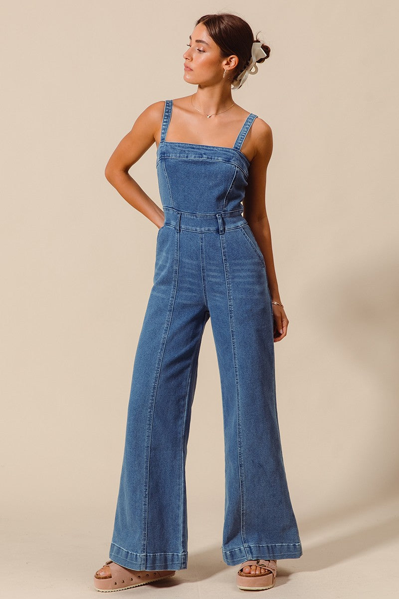 Raw Edge Washed Denim Jumpsuit