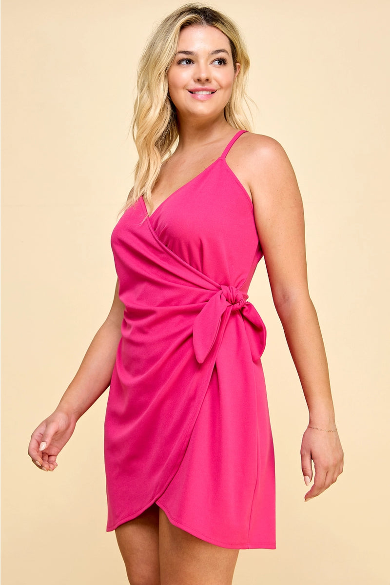 Plus Size Faux Wrap Spaghetti Mini Dress