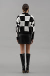 Checkered Crew Neck Knit Sweater