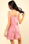 Half Button Drawstring Sleeveless Romper