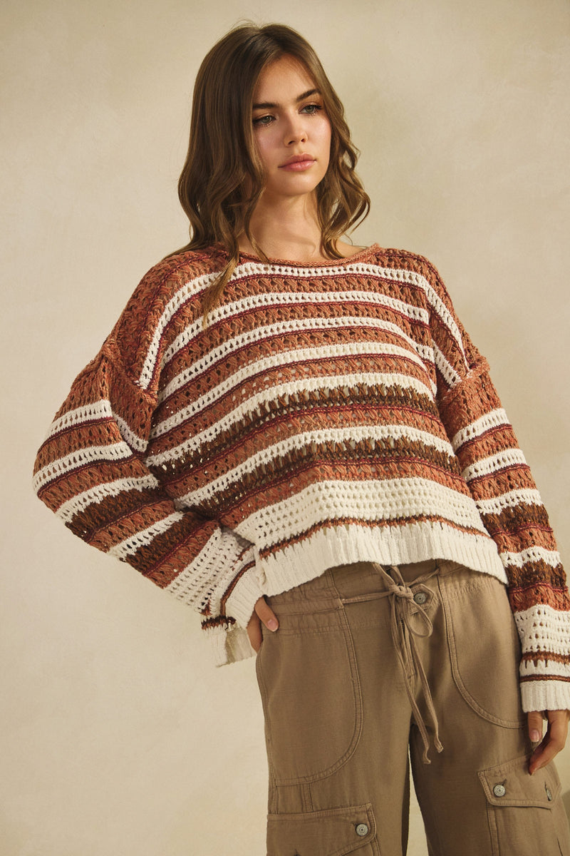 Luxe Crochet Stripe Sweater