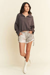 Drawstring Hem Half Zip Raglan Sleeve Sweatshirt