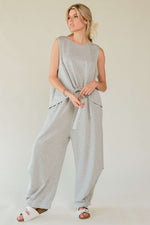 Drawstring Hem Round Neck Tank and Pants Set