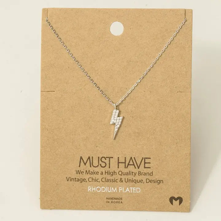 Gold Dipped Cz Lightning Bolt Necklace