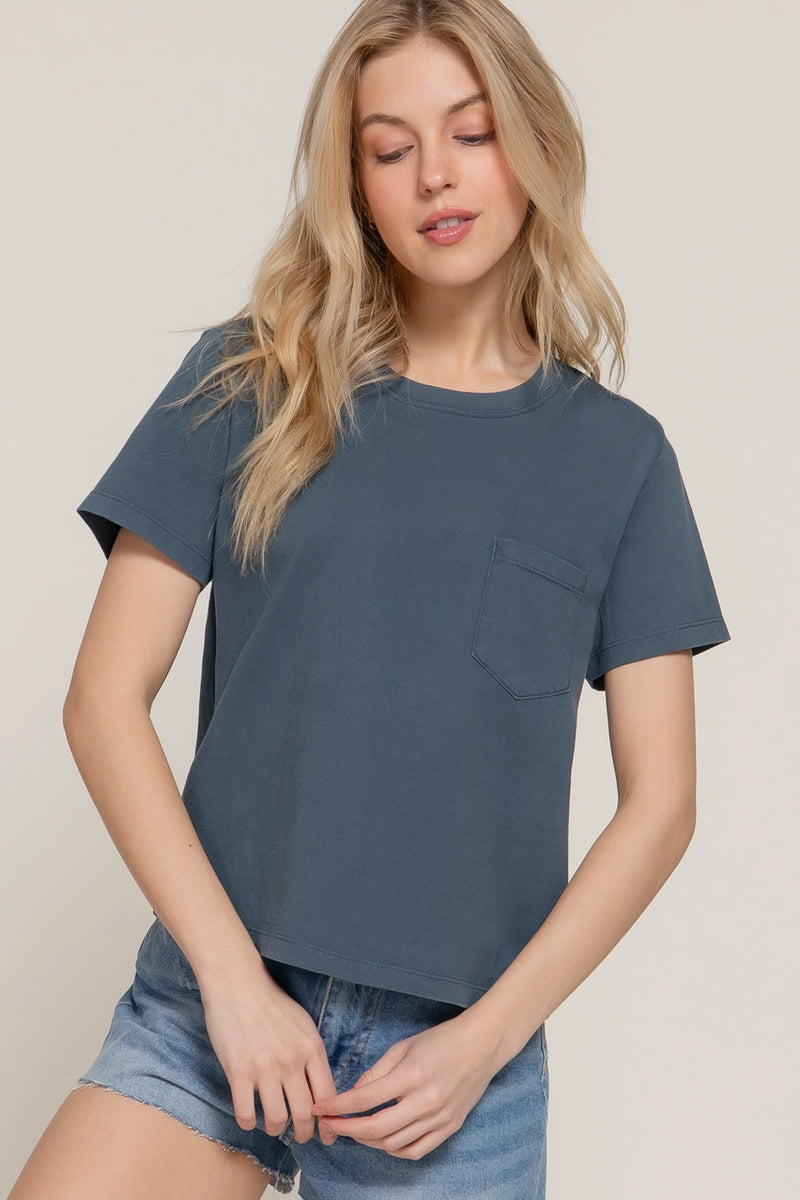 Short Sleeve Garment Dye Knit Top