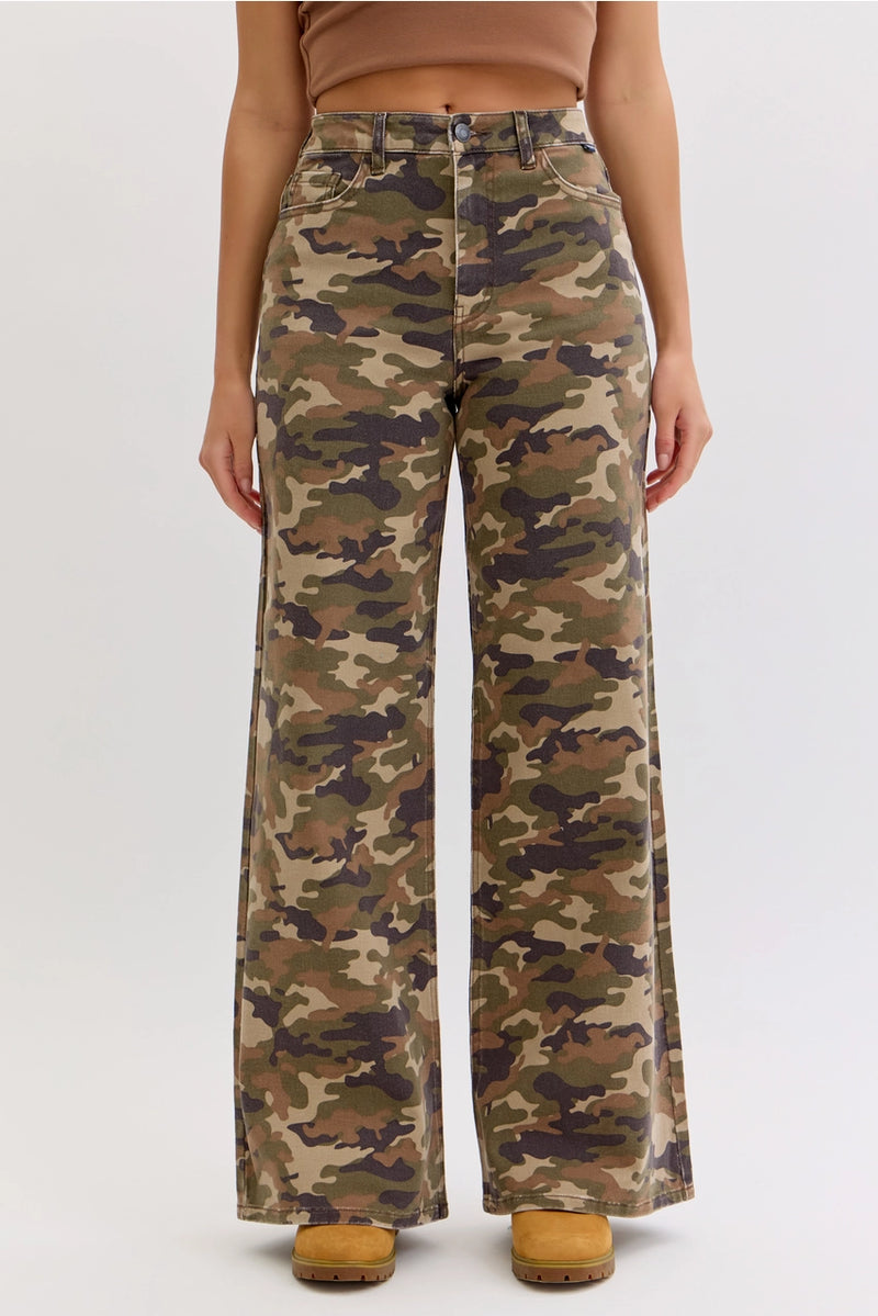 Cello Camo High Rise Wide Leg Jeans