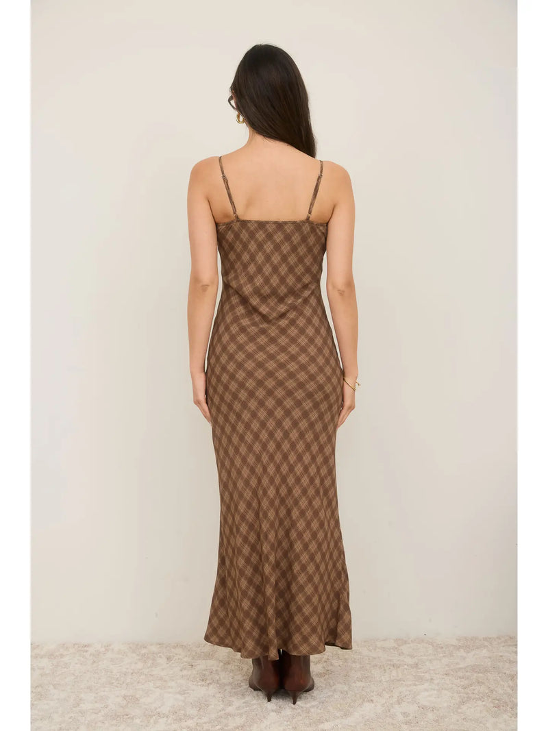 Plaid Spaghetti Strap Midi Dress