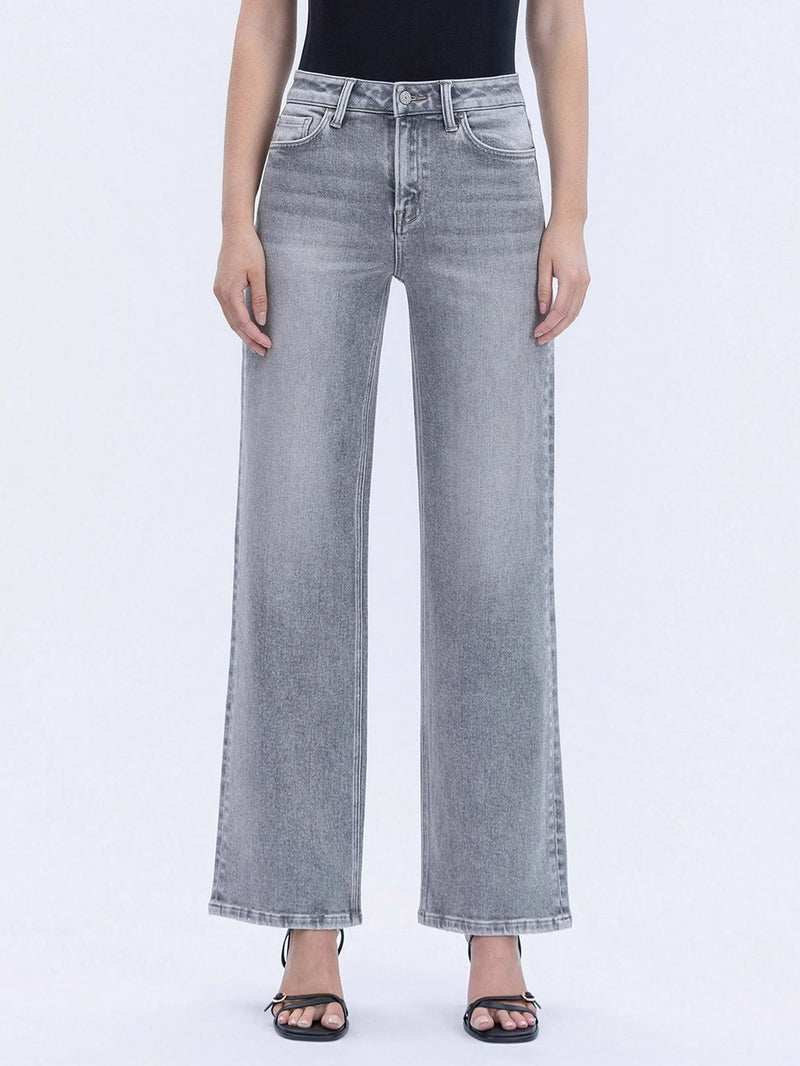 Vervet by Flying Monkey High Rise Full Length Grey Wide Leg Jeans