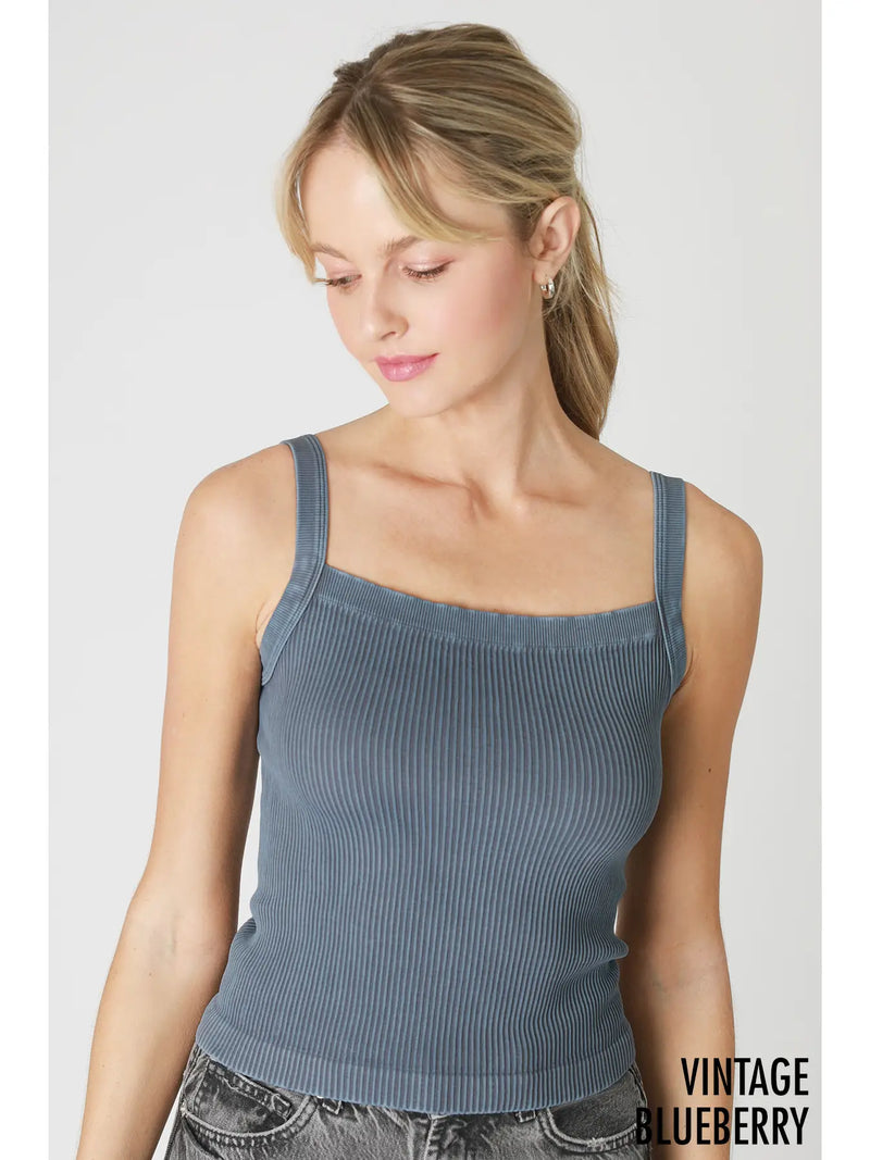 Vintage Square Neck Ribbed Top