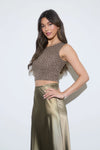 Leopard Print Sleeveless Cropped Knit Top