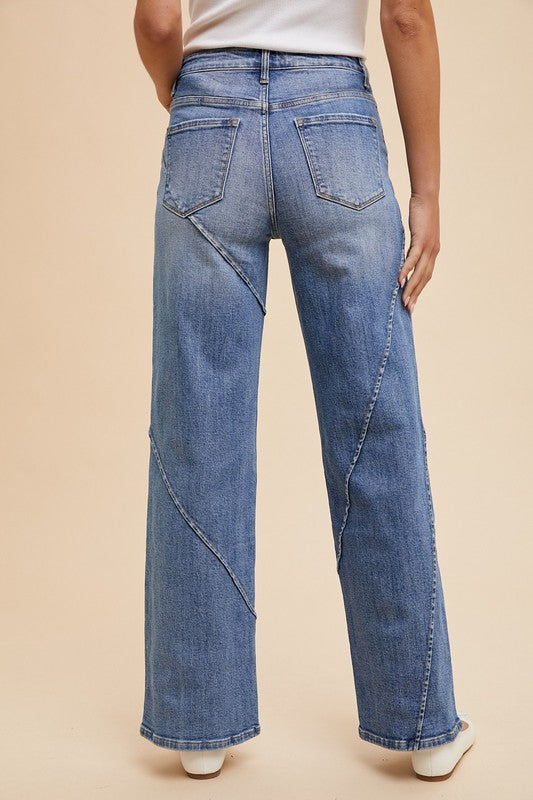 Annie Wear Decorative Seams Wide Leg Jeans