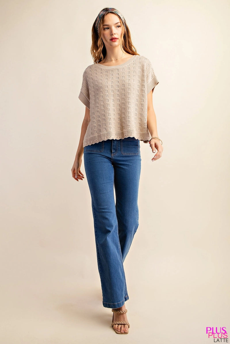 Plus Cotton Thread Texture Relax Fit Sweater Top