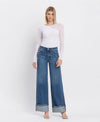 Vervet by Flying Monkey High Rise Cuffed Panel Baggy Wide Jeans