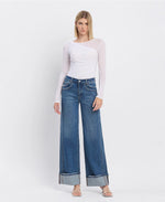 Vervet by Flying Monkey High Rise Cuffed Panel Baggy Wide Jeans