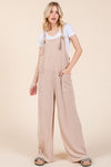 Knot Straps Wide Leg Ribbed Overalls with Pockets