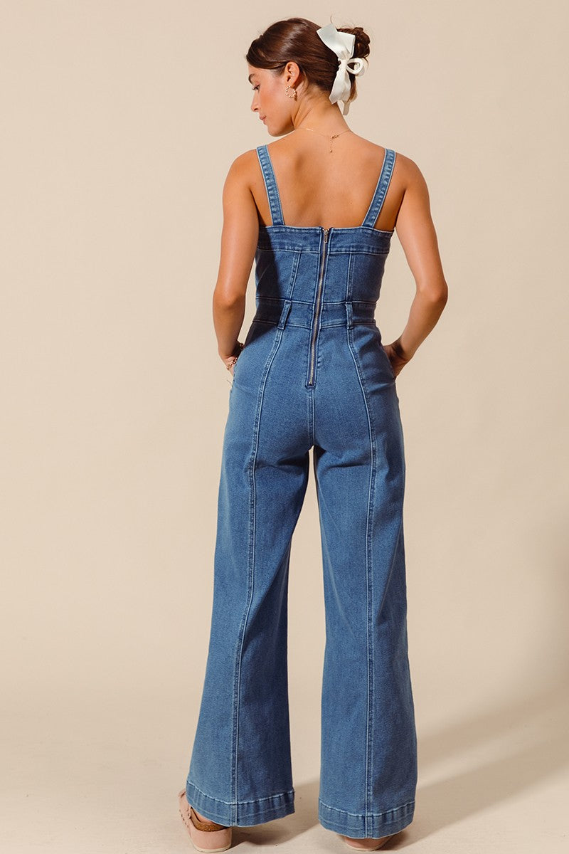 Raw Edge Washed Denim Jumpsuit
