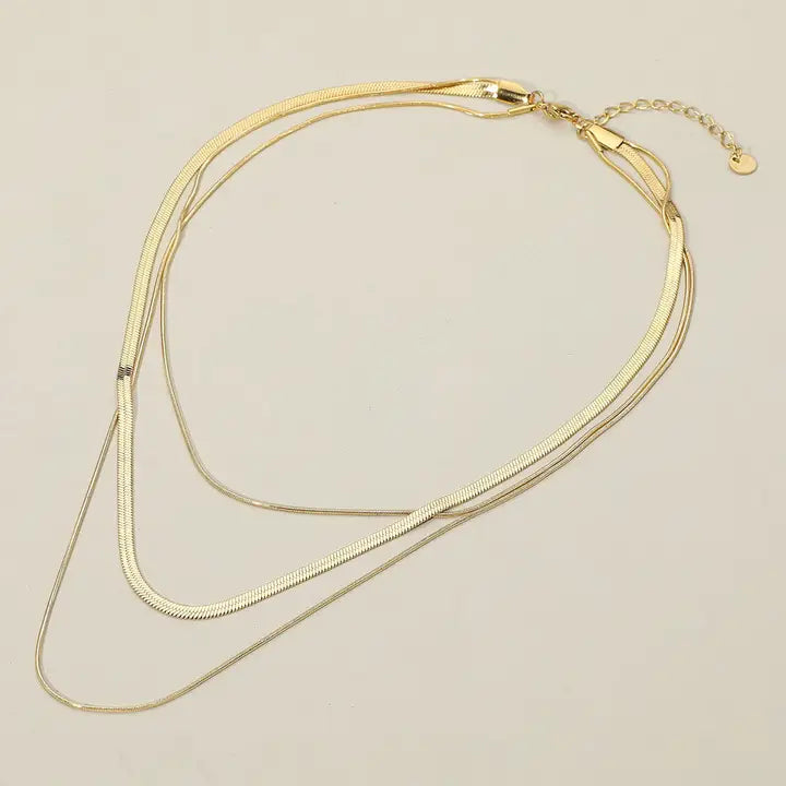 Steel Triple Layered Snake Chain Necklace