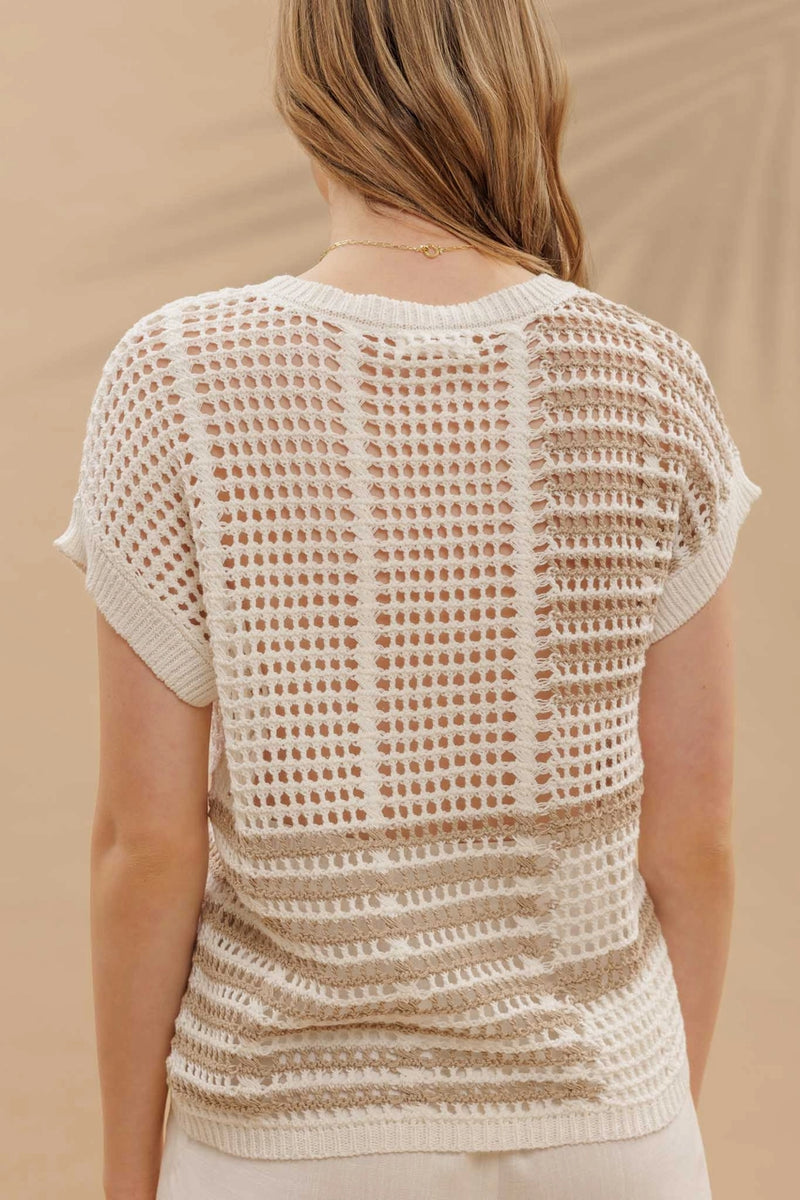 Multi Stripe Sheer Crochet Knit Top