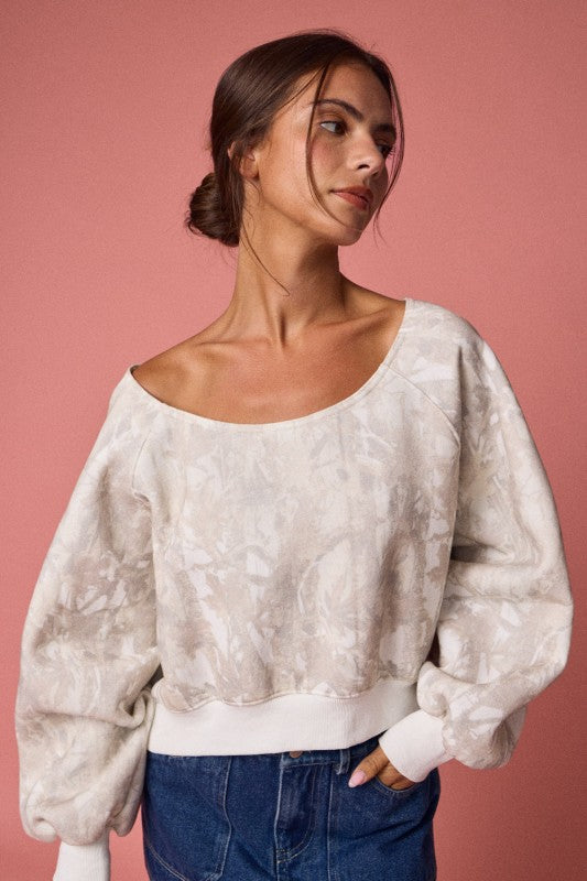 Nature Camo Print Off-Shoulder Sweatshirt