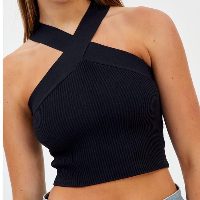 Sleeveless Cross Neck Crop Top