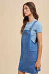 Wide Strap Denim Overall Dress with Pockets