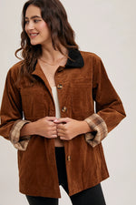 Corduroy Button Down Barn Coat Inner Plaid