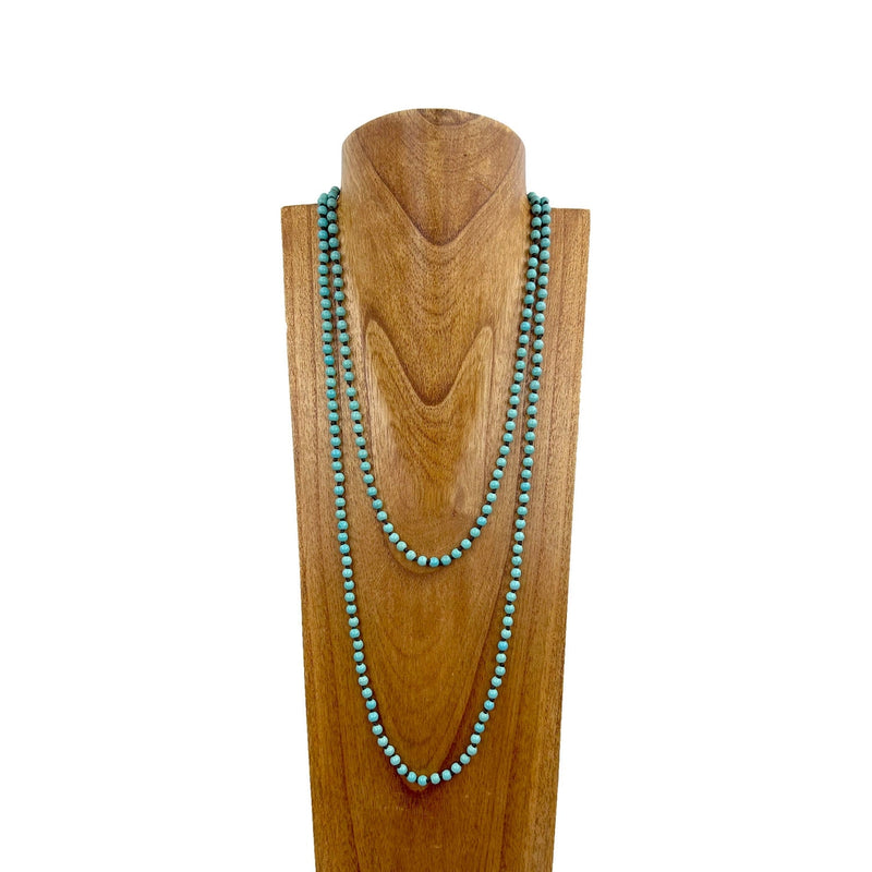 60" Long 6mm Blue Turquoise Stone Necklace