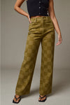 Olive Checkered Wide Leg Jeans