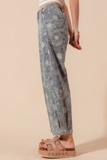 So Me Mid Rise Floral Denim Barrel Jeans