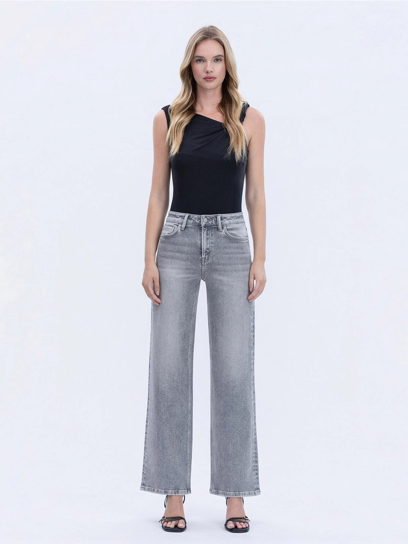 Vervet by Flying Monkey High Rise Full Length Grey Wide Leg Jeans
