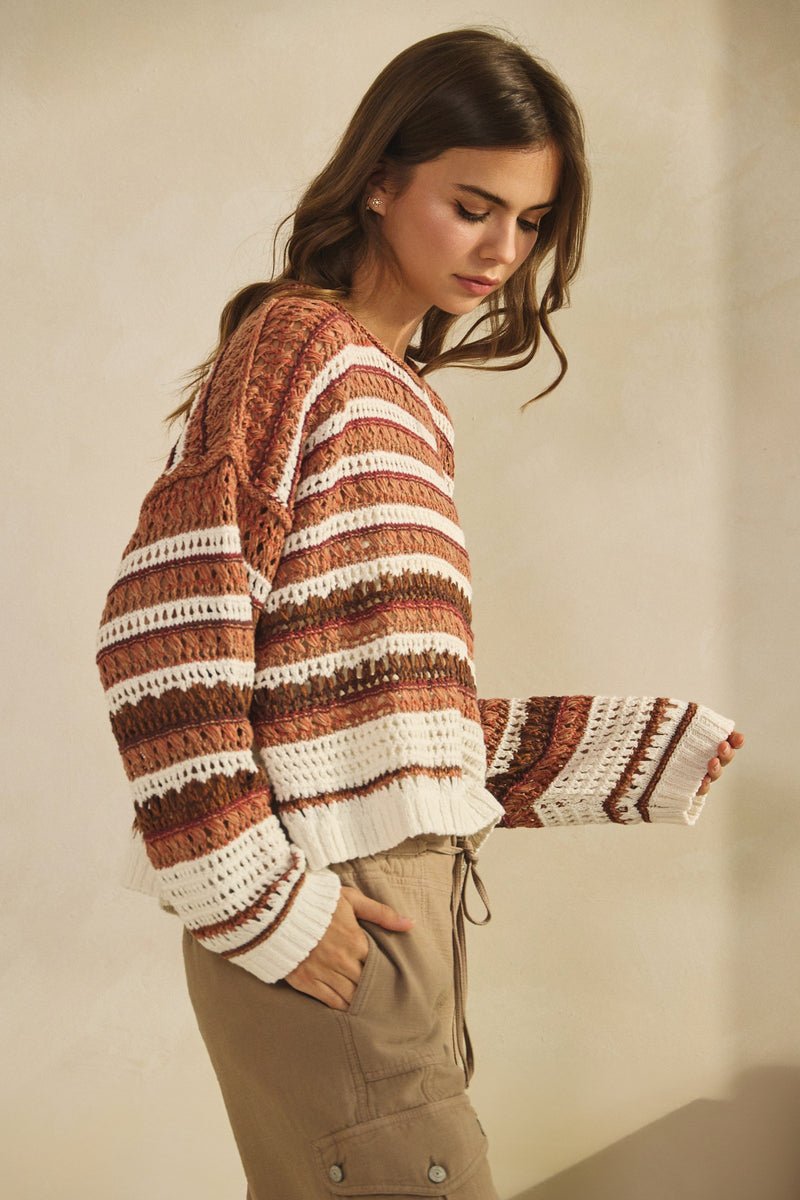Luxe Crochet Stripe Sweater