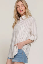 Long Sleeve Button Down Stripe Linen Oversized Shirt