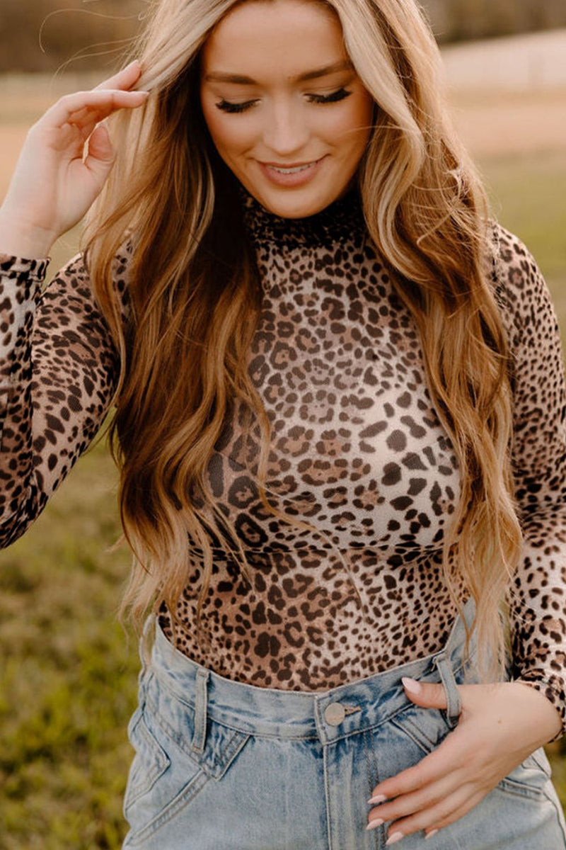 Turtleneck Leopard Long Sleeve Bodysuit