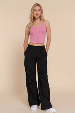 Double Scoop Neck Hook & Eye Detail Ponte Corset Tank Top