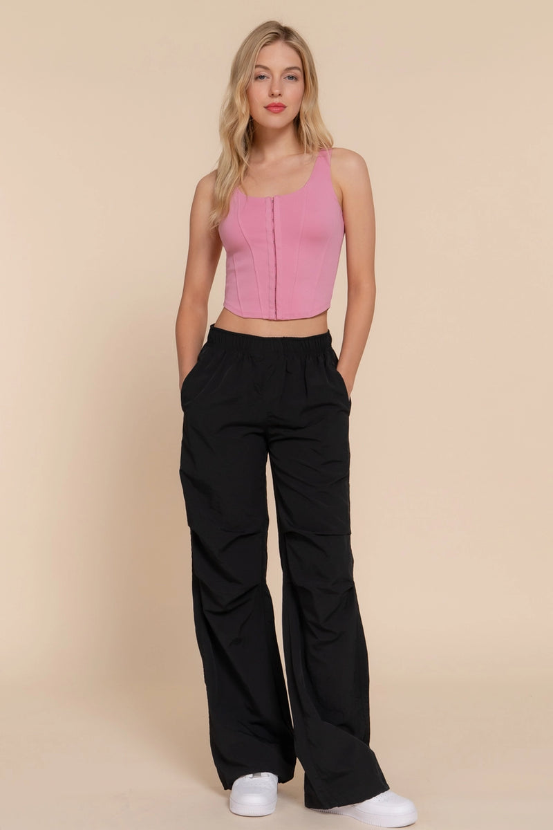 Double Scoop Neck Hook & Eye Detail Ponte Corset Tank Top