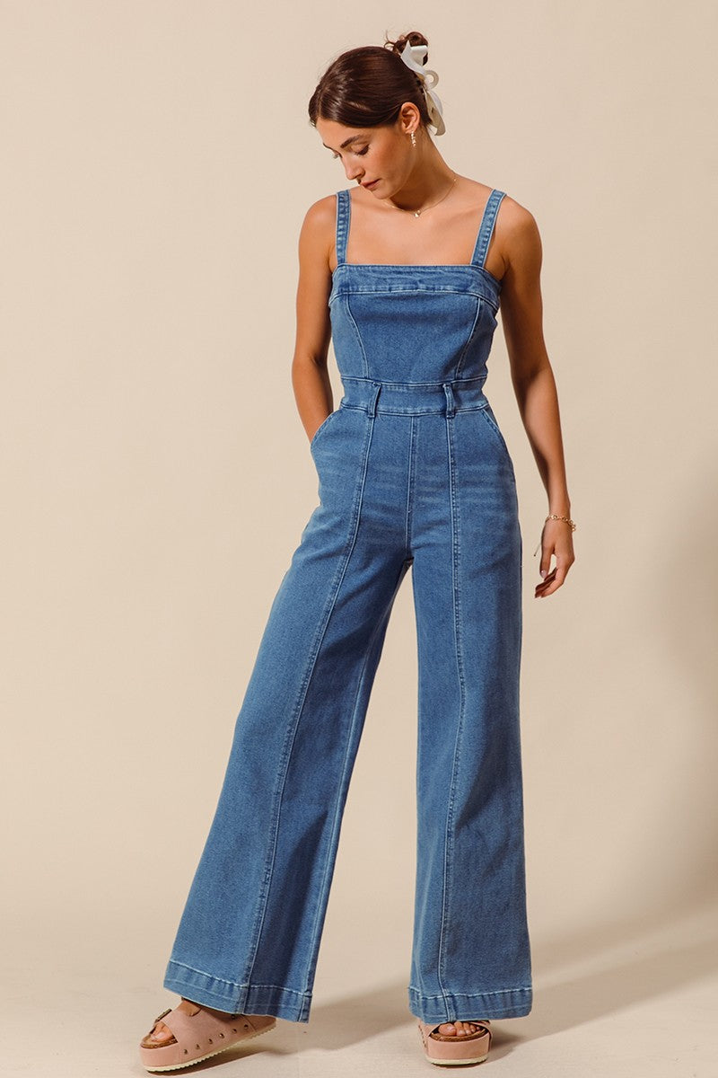 Raw Edge Washed Denim Jumpsuit
