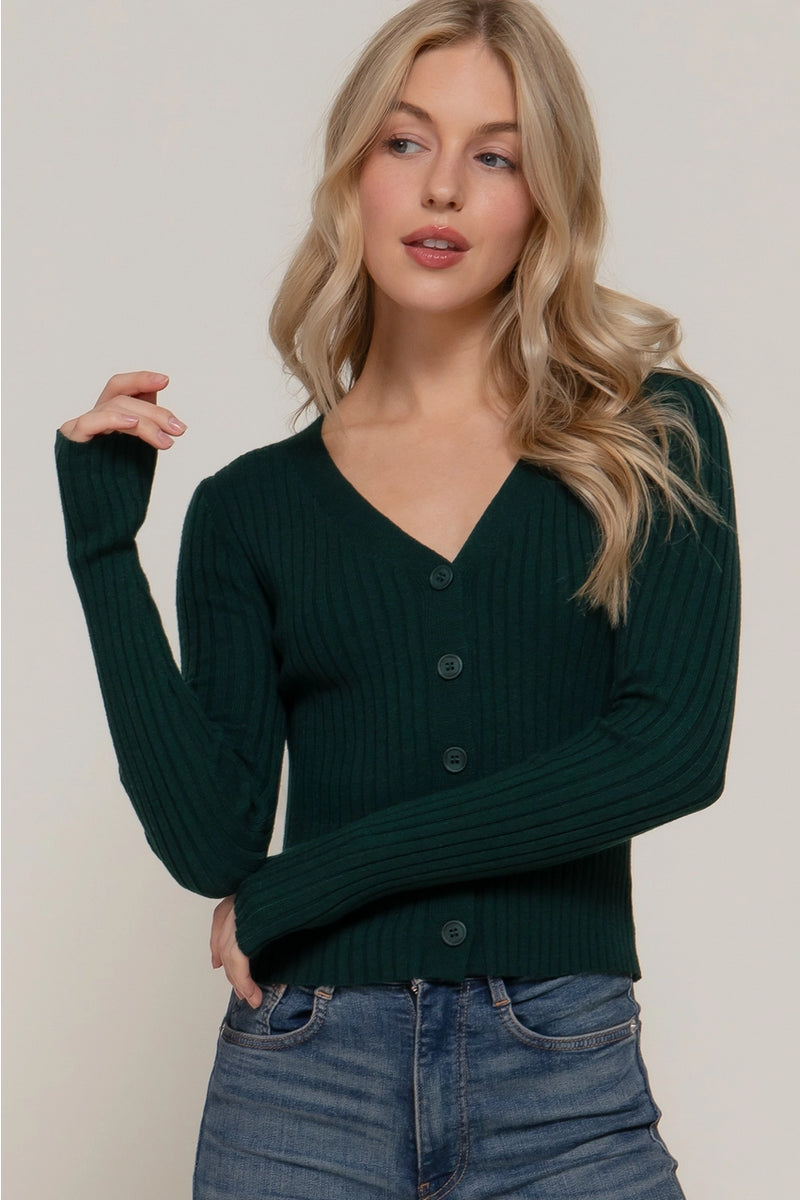 Long Sleeve V-Neck Fitted Sweater Cardigan