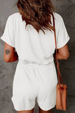 Drawstring V-Neck Short Sleeve Romper