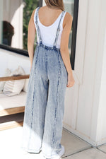 Frayed Exposed Seam Wide Leg Denim Overalls