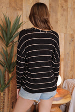 Stripe V-Neck Drop Shoulder Long Sleeve Knit Top